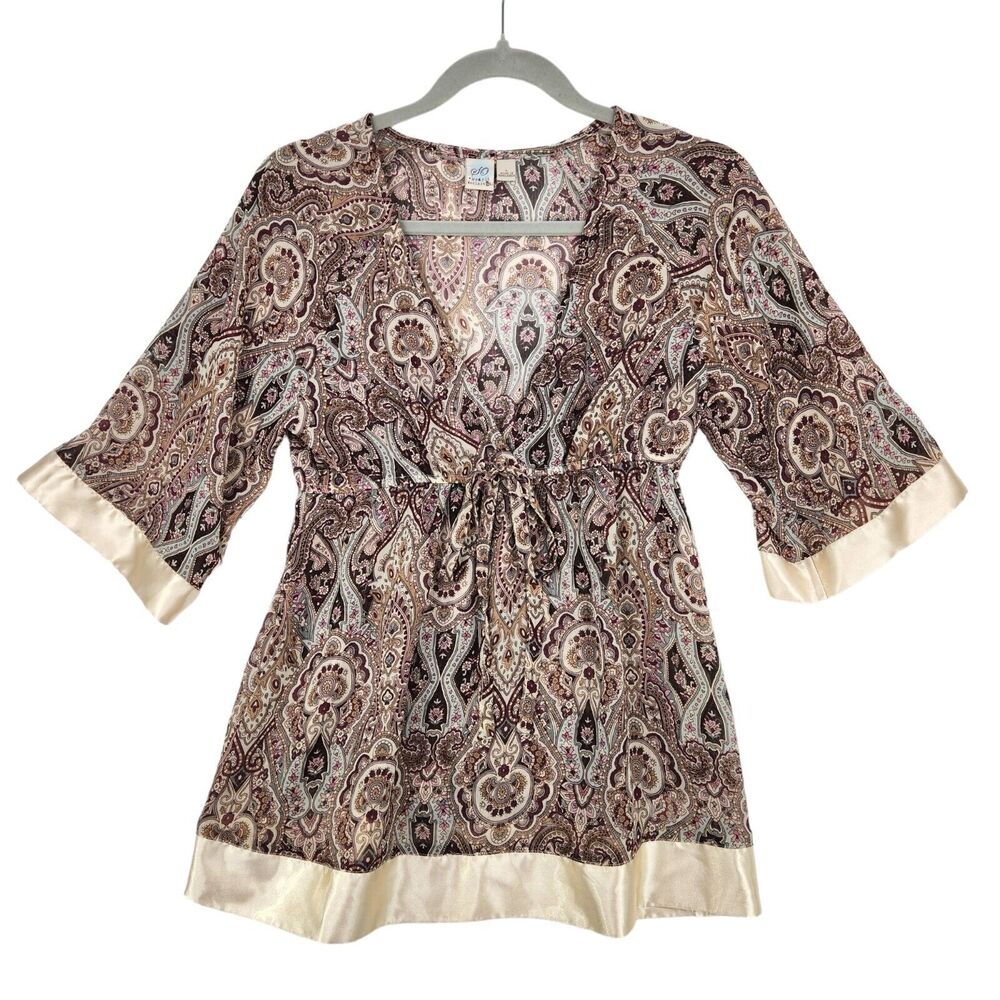 So Wear It Declare It Juniors Tunic Top Sz L Maroon Paisley Cover-Up 3/4 Sleeves